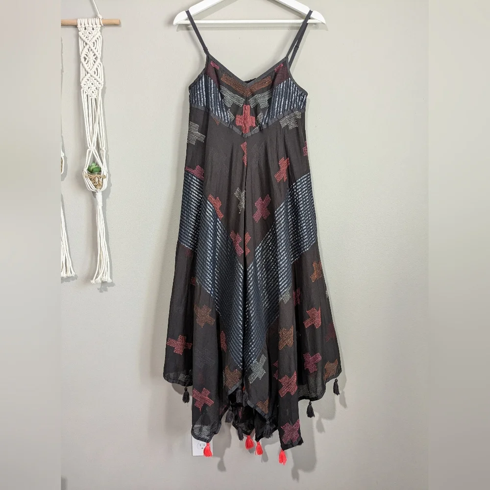 Free People Crossing Paths Pom Tassel Asymmetrical Hem Midi Dress XS - Picture 4 of 16